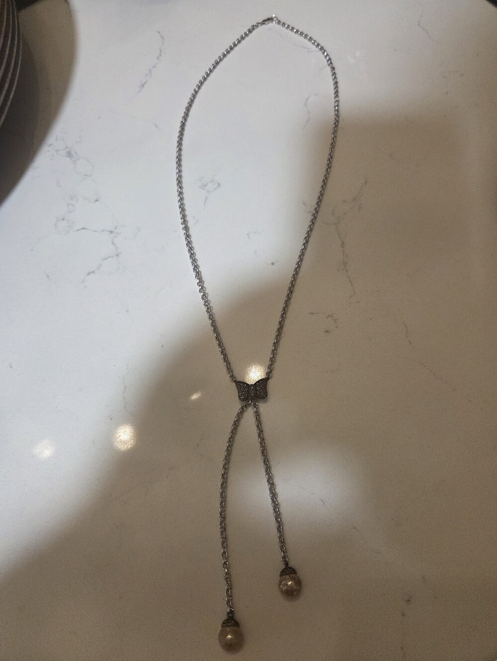 Silver Butterfly Lariat Necklace - Elegant Women's Jewelry